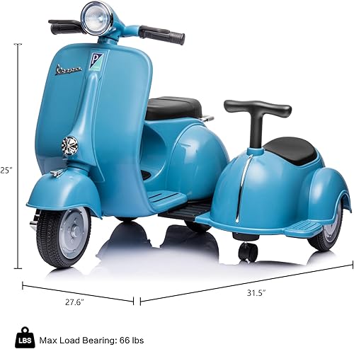 Miniatura 8 de Motocicleta de tres ruedas para niños con coche lateral y altavoz, juguete recargable (azul)