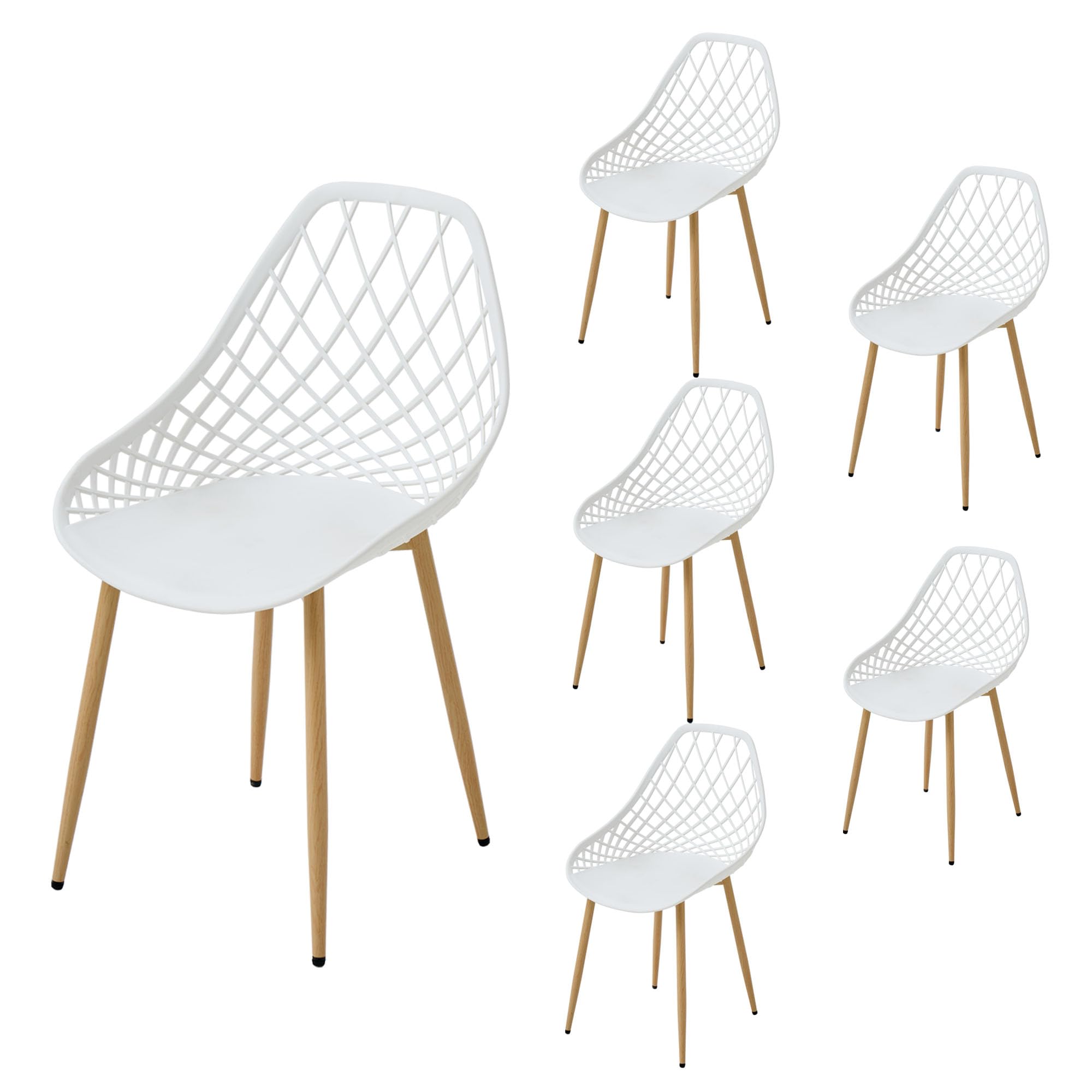 Juego de 6 sillas de jardín con Asiento de Polipropileno, Marco de Metal, sillas de conversación al Aire Libre para balcón, césped y Piscina, Color Blanco