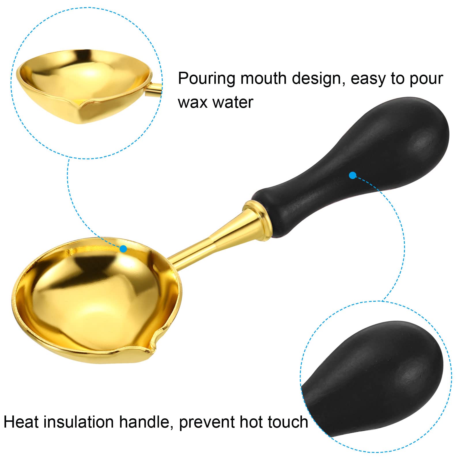 PATIKIL 4" Wax Seal Spoon, Wax Sealing Melting Spoon Brass Vintage Wooden Handle for Wax Seal Stamp Envelope Art Craft Black/Golden - Image 4
