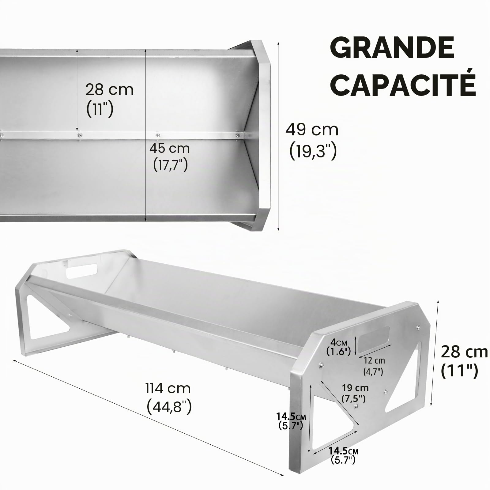 Mangeoire portable en acier galvanisé de 114,3 cm de long, mangeoire robuste de grande capacité, facile à nettoyer, pour veaux, moutons, chevaux, alpagas et chèvres, B807A02