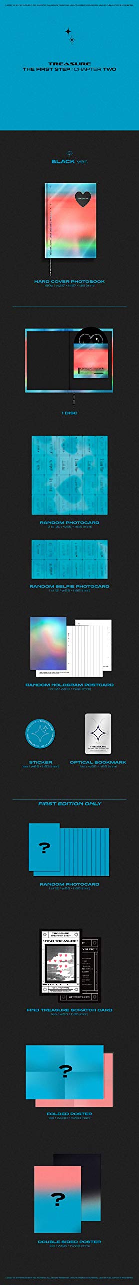 Treasure The First Step : Chapter Two 2nd Single Album Black Version CD+150p PhotoBook+1p Card+1p Selfie+1p Post+Sticker+Bookmark+Message PhotoCard Set+Tracking