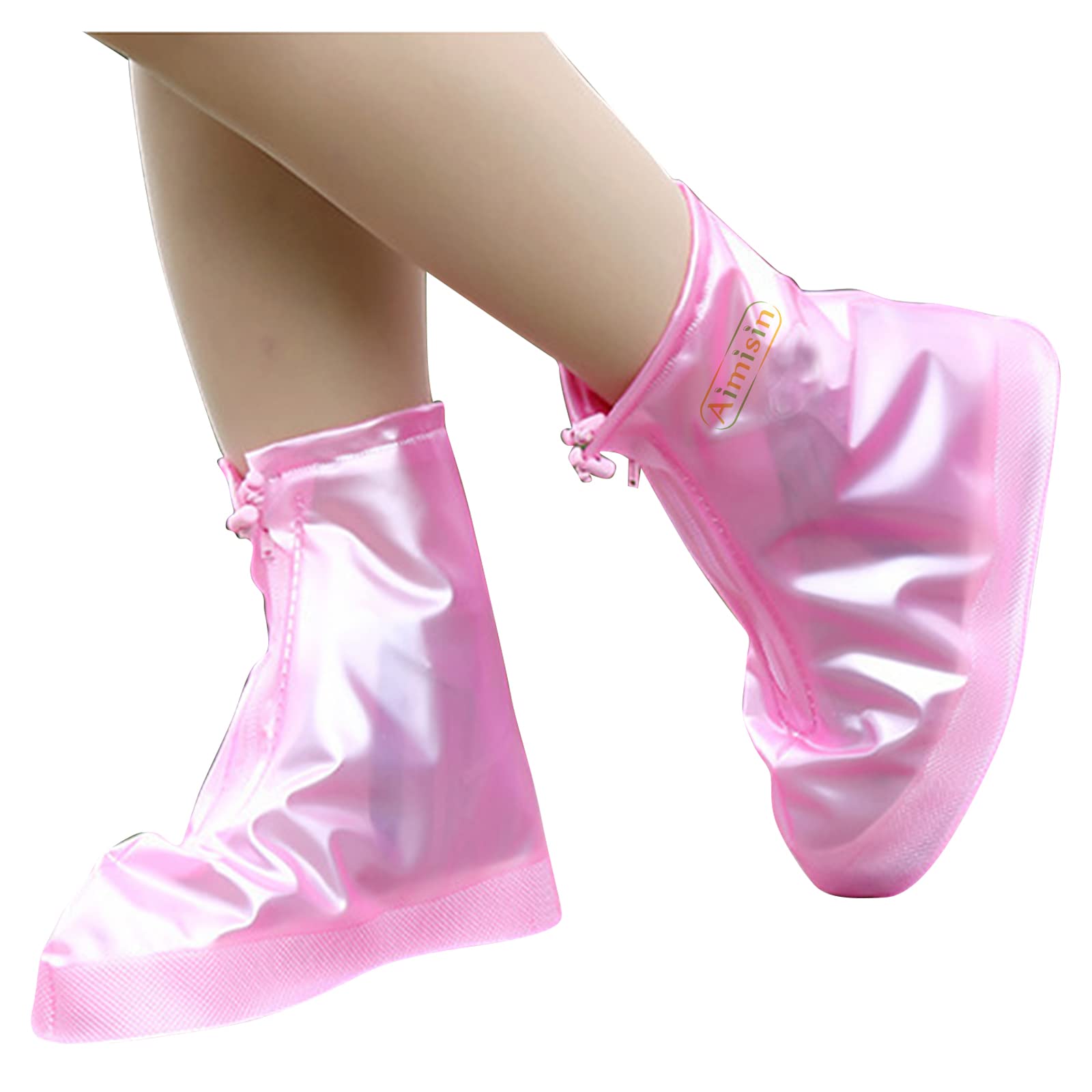 Aimisin Reusable PVC Waterproof Shoe Covers, Shoe Protectors with Waterproof Zipper and Drawstring Design, Not-Slip Rain Shoe Covers Suitable for Children, Men and Women (Pink, Large) (B0B158TJWJ) Amazon Price History, Amazon Price Tracker