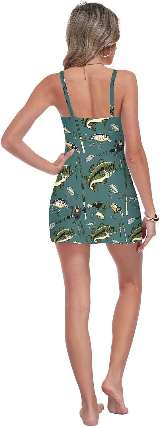 Green Bass Fish Women's One Piece Swimsuits Tummy Control Bathing Suits S 202c4156