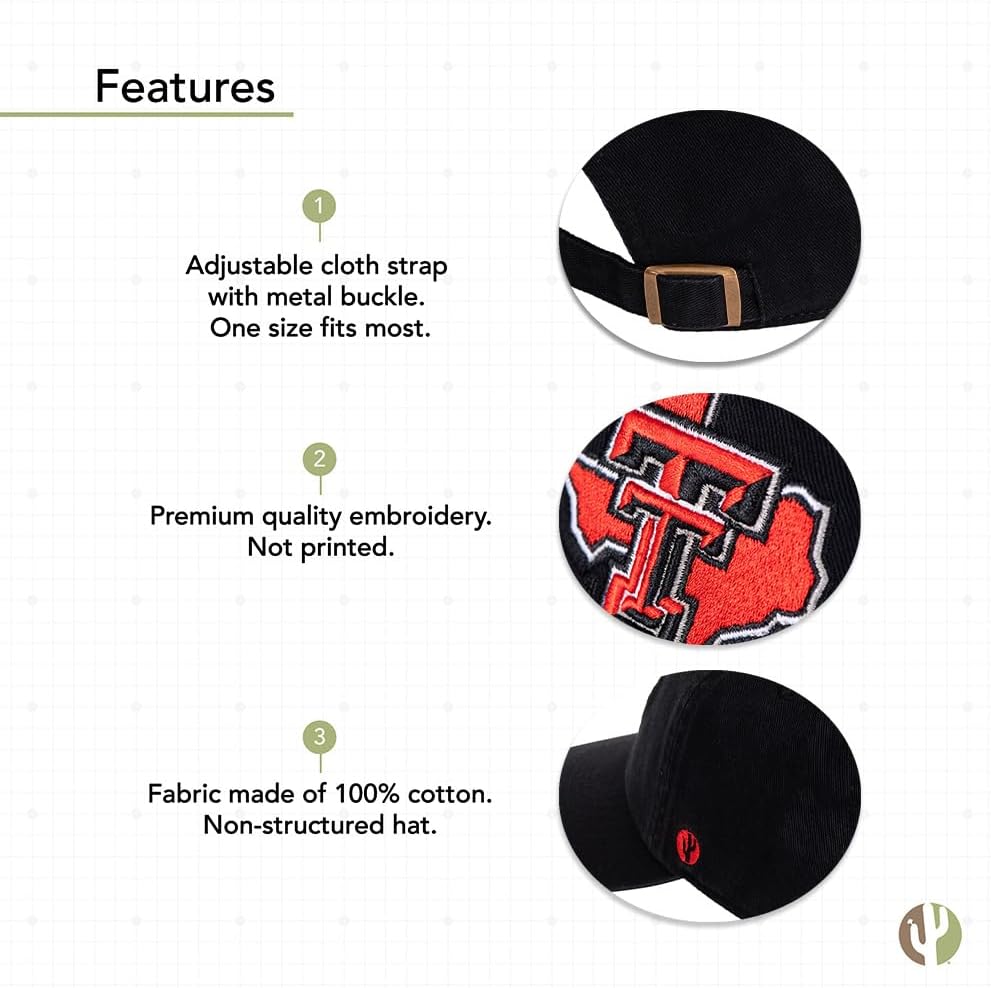 Desert Cactus Texas Tech University Baseball Hat TTU Red Raiders Brimmed Embroidered Cap Adjustable Cloth Strap Adult Type B - Image 4