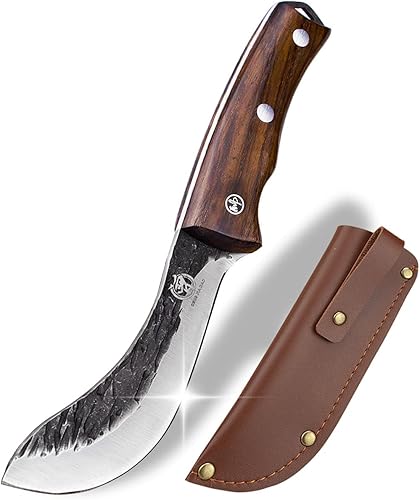 ZENG JIA DAO Cuchillo de piel ancha forjado, hoja de deshuesado vikingo hecha a mano para caza y cocina, espiga completa con mango de madera, regalo