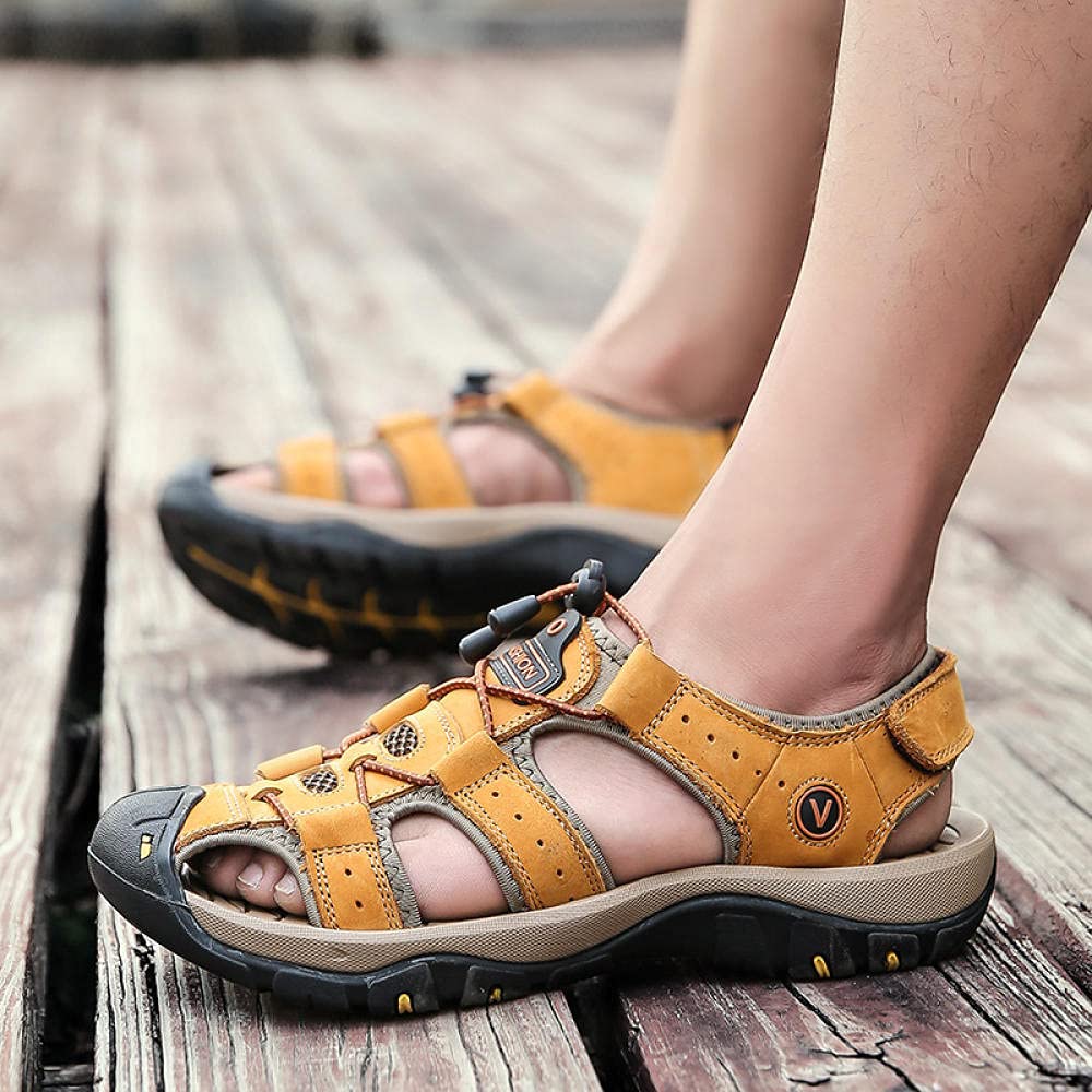 MLLM Uso Interno Suola in Schiuma,Sandali da Trekking in Pelle assonnati;Scarpe da Spiaggia da Uomo Outdoor-Yellow_41,per Interni Uomo Ciabatte