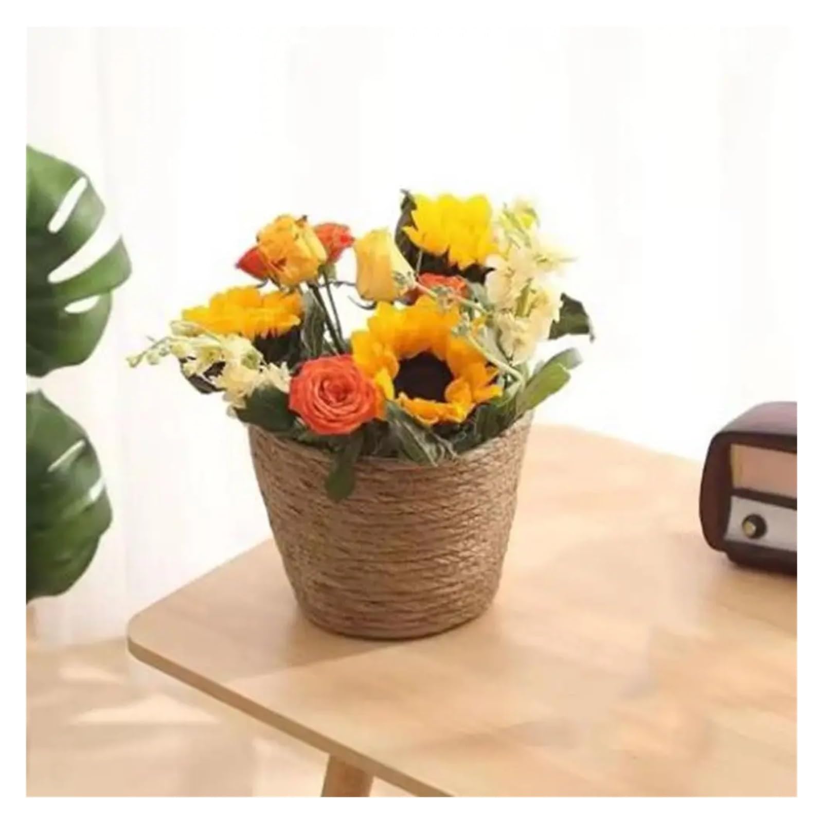 Wiklinowy kosz piknikowy, Straw Weaving S/M/L Plant Pot Storage Basket For Indoor Outdoor Plants Flowers(L-Style B)