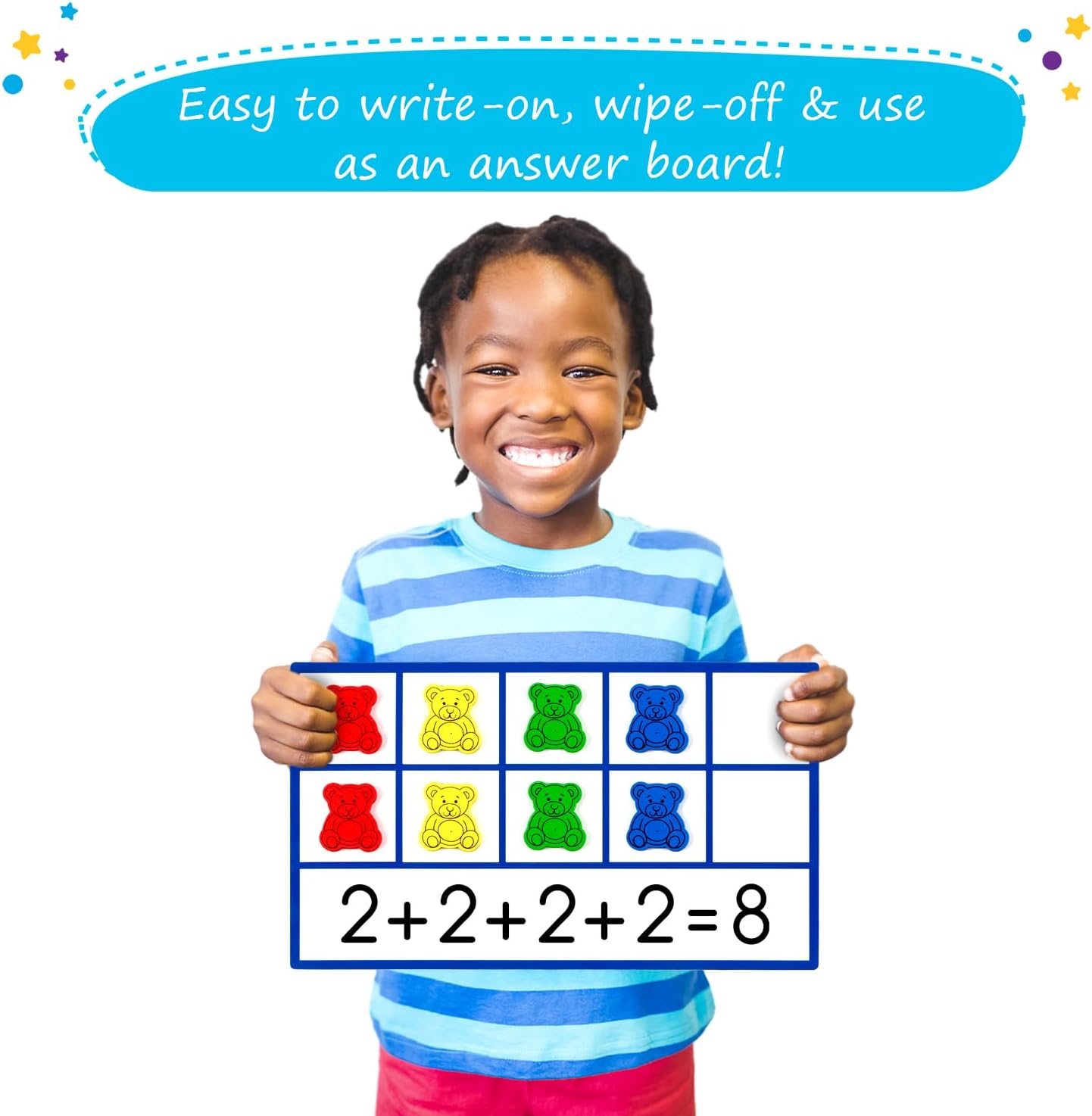 Simply Magic 48 PCS Jumbo Magnetic Ten Frames with Counting Bears Class Set & 5 Placemats for Kids