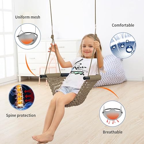 Miniatura 4 de ROPECUBE Columpio tejido a mano para niños pequeños, asiento de columpio para niños con cuerdas ajustables, juego de columpios Little Tikes, para