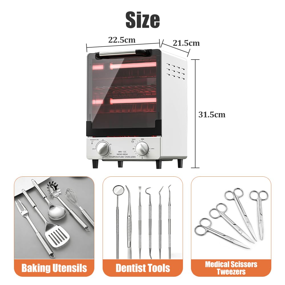 Scatola per la pulizia dello sterilizzatore per unghie, sterilizzazione ad alta temperatura 250 ℃, 1000 W pinzette disinfettante con controllo della temperatura e timer per attrezzature per saloni di