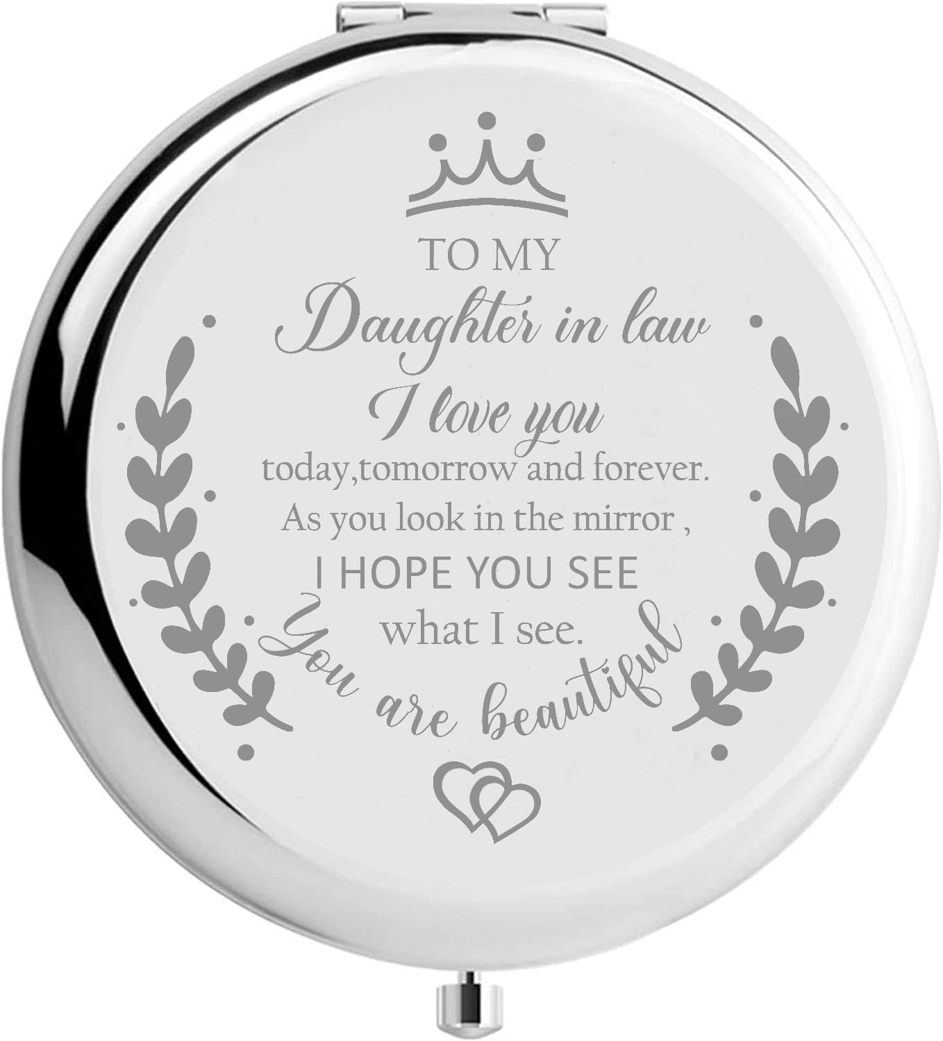 Soulpetals Daughter in Law Gifts Compact Mirror for Daughter in Law Gifts from Mother in Law for Wedding Day Birthday Christmas (Silver)