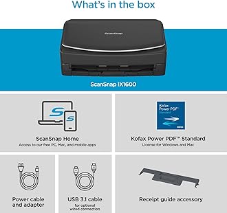 ScanSnap iX1600 Wireless or USB High-Speed Cloud Enabled Document, Photo & Receipt Scanner with Large Touchscreen and Auto Document Feeder for Mac or PC, Black