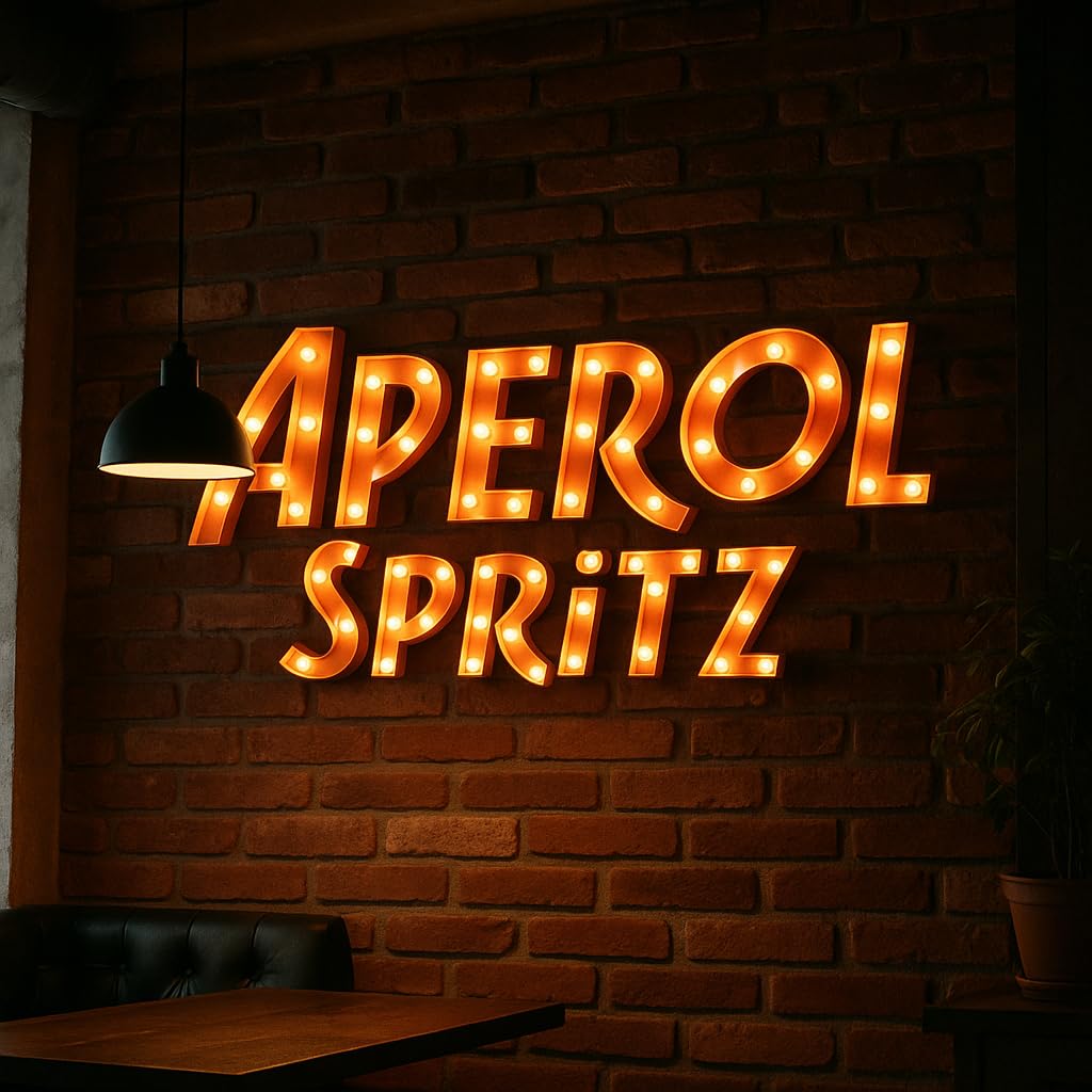 Aperol Spritz Lampe LED Wandschild – 85×50 cm – Leuchtschild für Innen & Außen, Retro Leuchtschrift, Wanddeko Bar, Küche, Terrasse