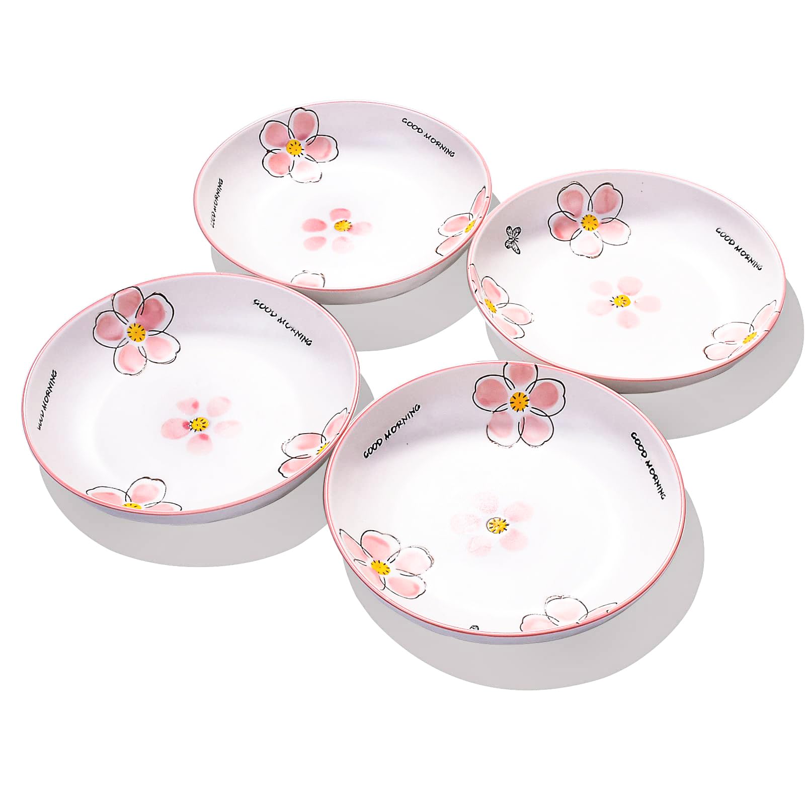 Lot de 4 assiettes plates japonaises en céramique, 20,3 cm, rouge prune