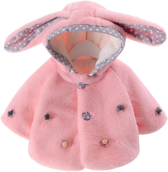 Newborn Baby Girl Fur Coat Cute Kids Fleece Rabbit Ear Hooded Jacket
