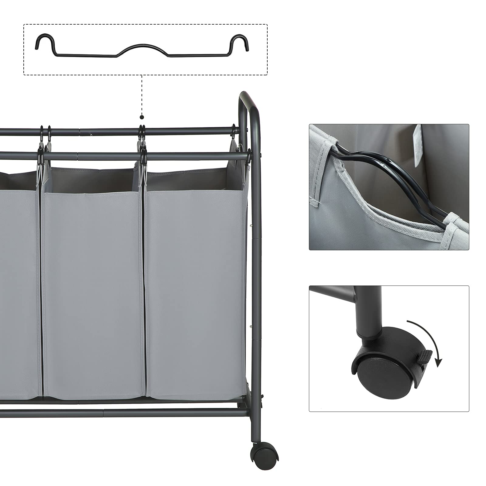 Buy SONGMICS Rolling Laundry Sorter, Laundry Basket with 3 Removable