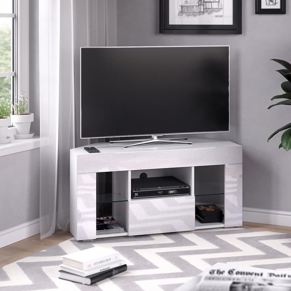 Vicco Mobile tv Denver, Bianco, 100 x 50 cm | adatto come supporto TV con ripiani aperti e chiusi