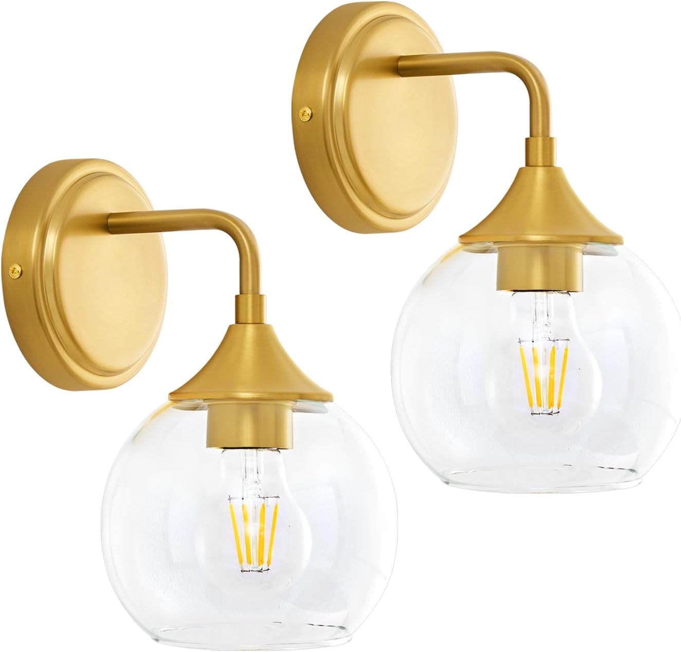 Bathroom Vanity Light with Clear Glass Shade, E26 Base, Bathroom Light Fixtures Over Mirror, Vanity Lights for Bathroom (Exclude E26 Bulb) - Gold, 1 Light x 2 Pack Gold 1 Light x 2 Pack