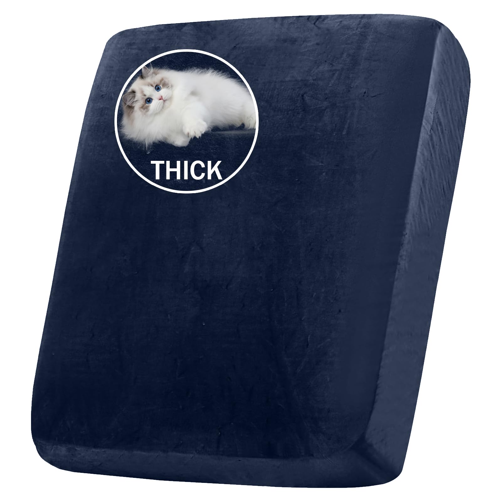 BXFUL Stretch Velvet Sofa Seat Cushion Cover, Removable Sofa Couch Covers with Elastic Bottom, Washable Furniture Slipcovers Protector for Kids and Pets (Large 1-Seater,Navy Blue) โ image 1