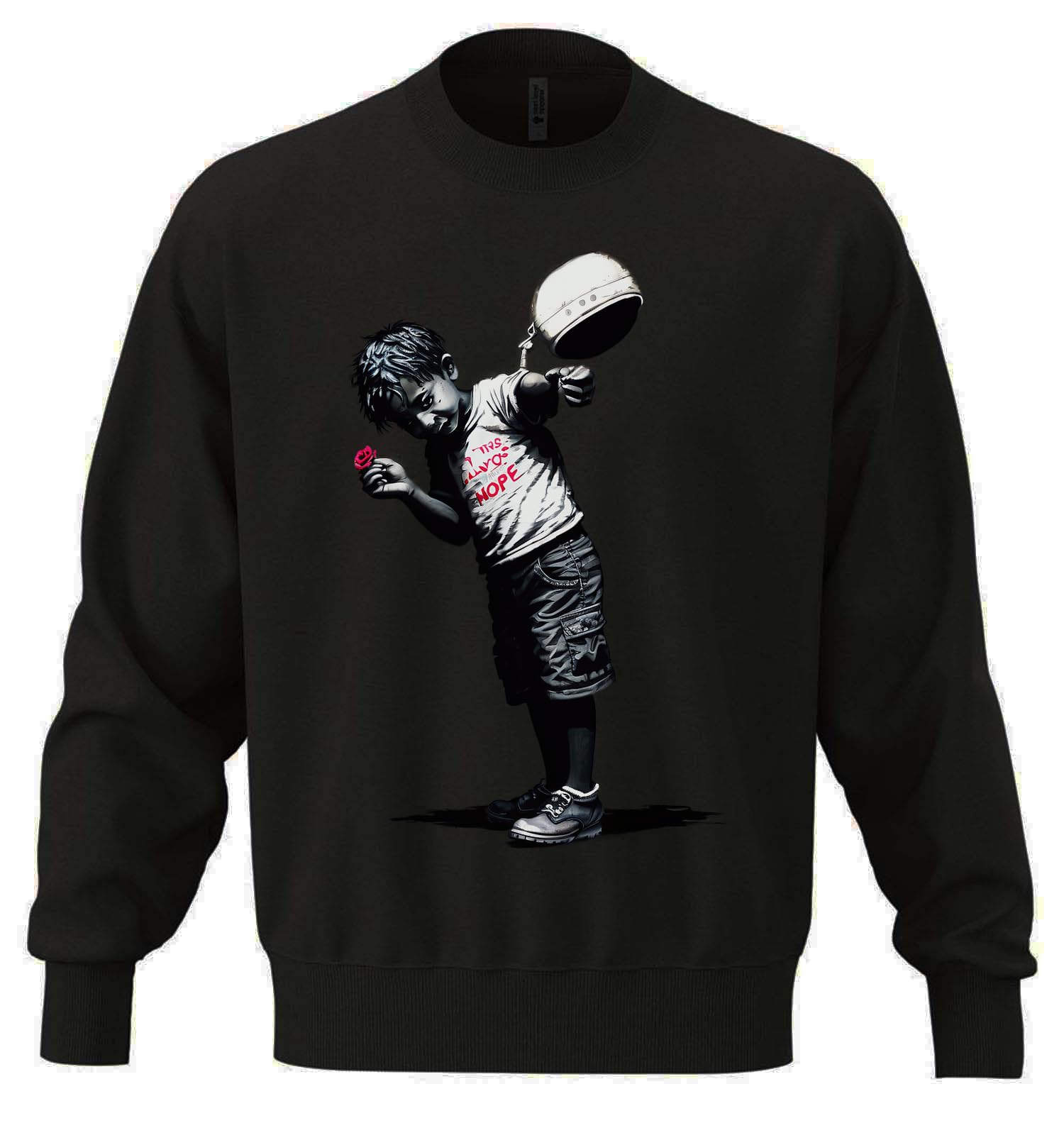 Banksy 'There Is Always Hope Little Boy With A Chain' unisex bluza oversize mieszanka bawełny ciężka bluza czarna