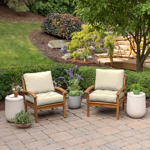 Image of ARDEN Outdoor Plush Modern Tufted Blowfill Deep Seat Set, 24 in x 24 in, Weather-Proof, Rain-Proof, Fade Resistant Patio Cushion, Ultra Cozy 24 x 24, Tan Leala