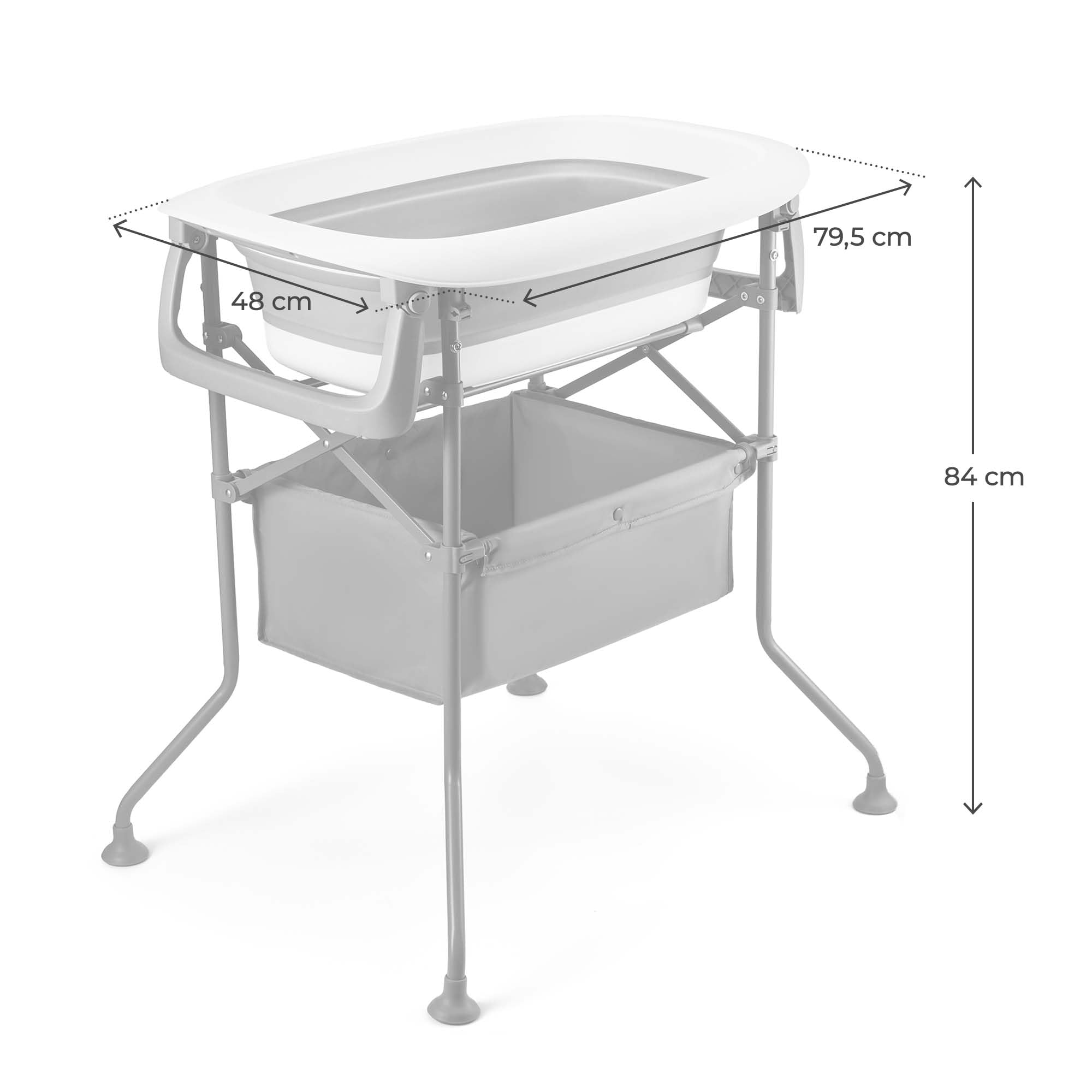 Kinderkraft BUBBLY Baignoire pour bébé avec support, pliable, étagère à langer, montage rapide et facile, gris