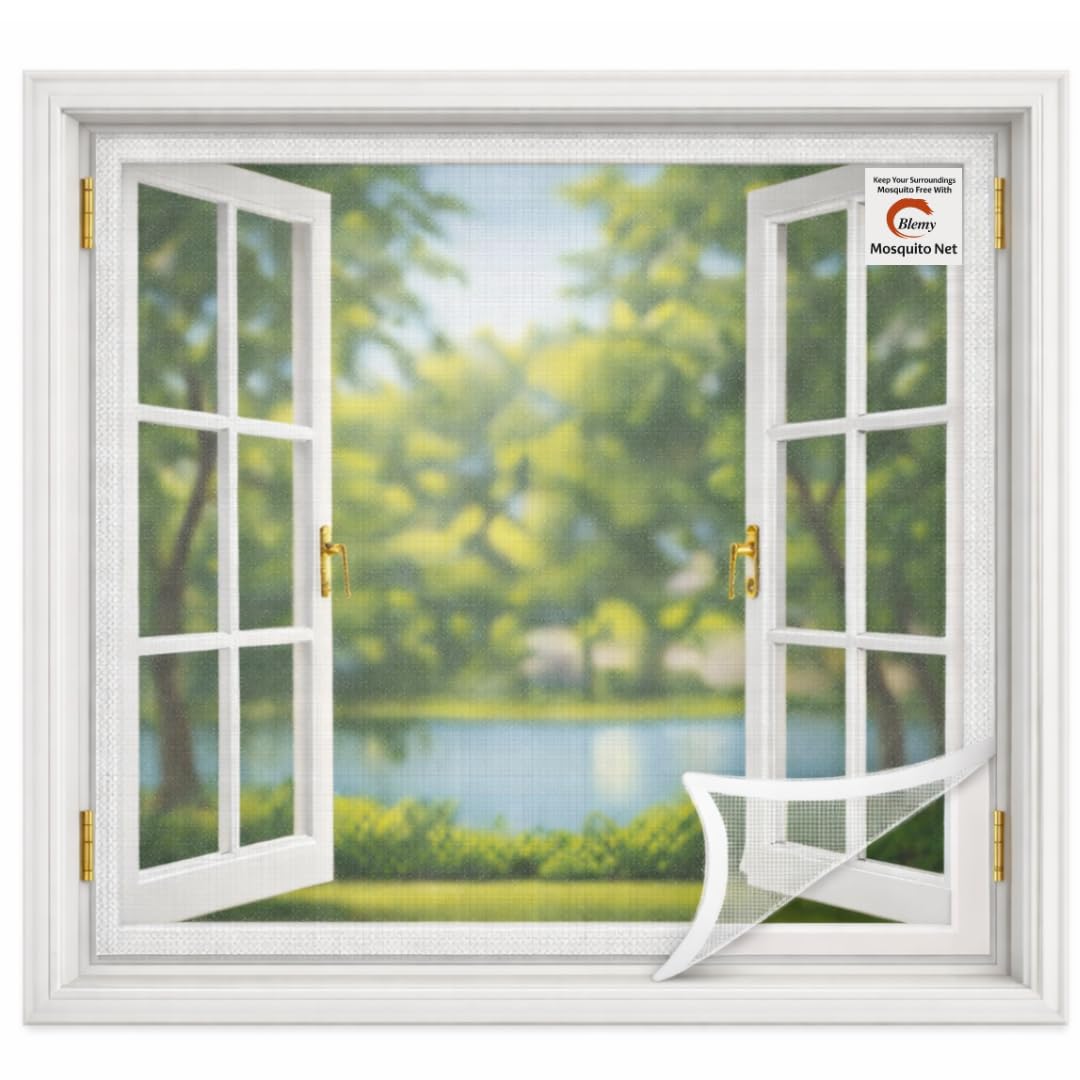 BLEMY Window Mosquito Net for Home with VelcroSize (3X4 FEET, 36X48 INCH, 90X120 CM) White Color No Drill Easy Installation | Fine Mesh Polyester | Reusable|-image-41