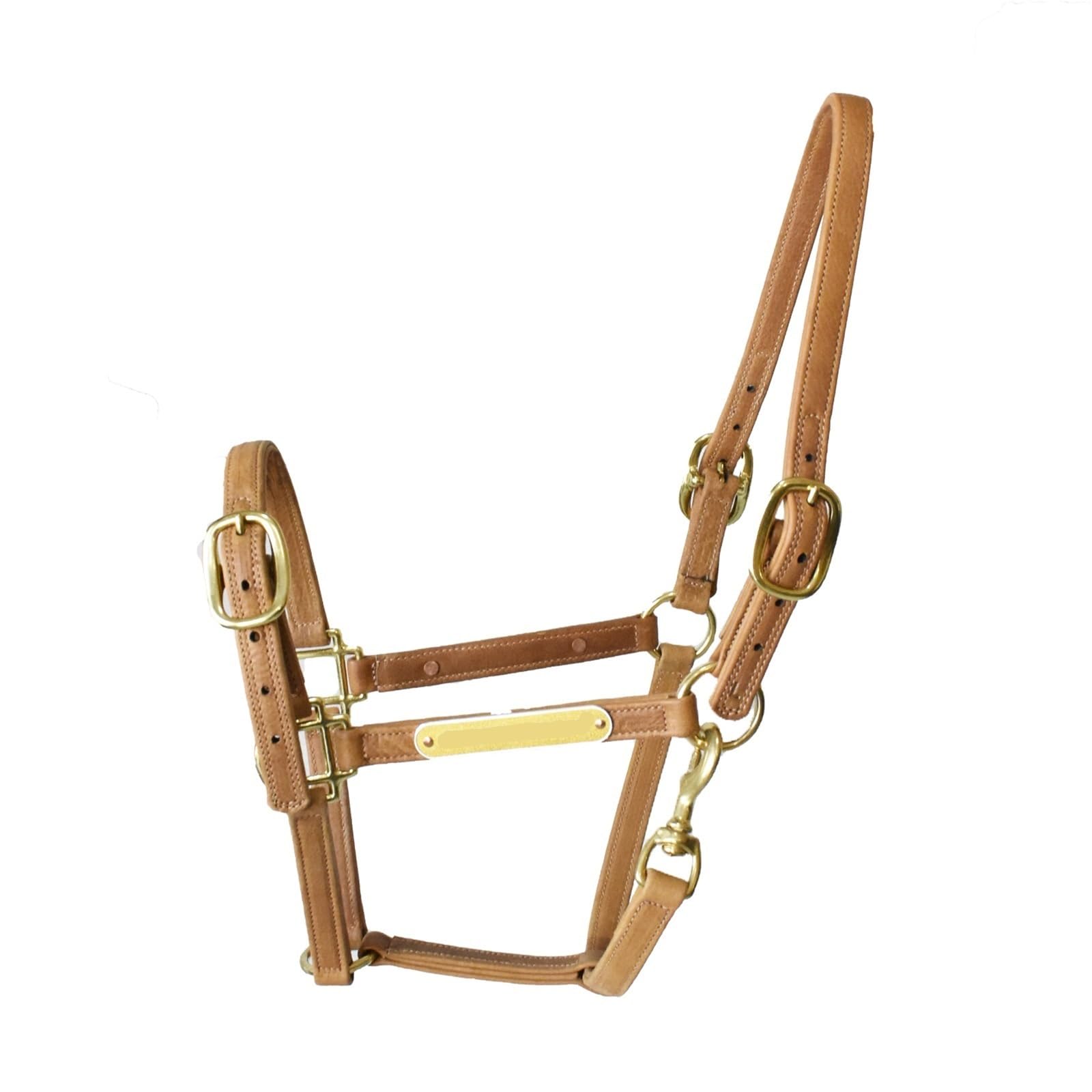 Halfter Für Pferde Pferdeausrüstung Halfter aus doppellagigem Leder mit Messingbeschlägen(Light Brown-M)