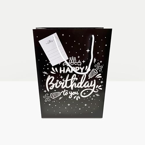 Miniatura 2 de FETTIPOP Bolsa de regalo musical sorpresa Happy Birthday (negro premium) 12.8 x 3.9 x 8.8 pulgadas, bolsa de regalo de broma con sonido