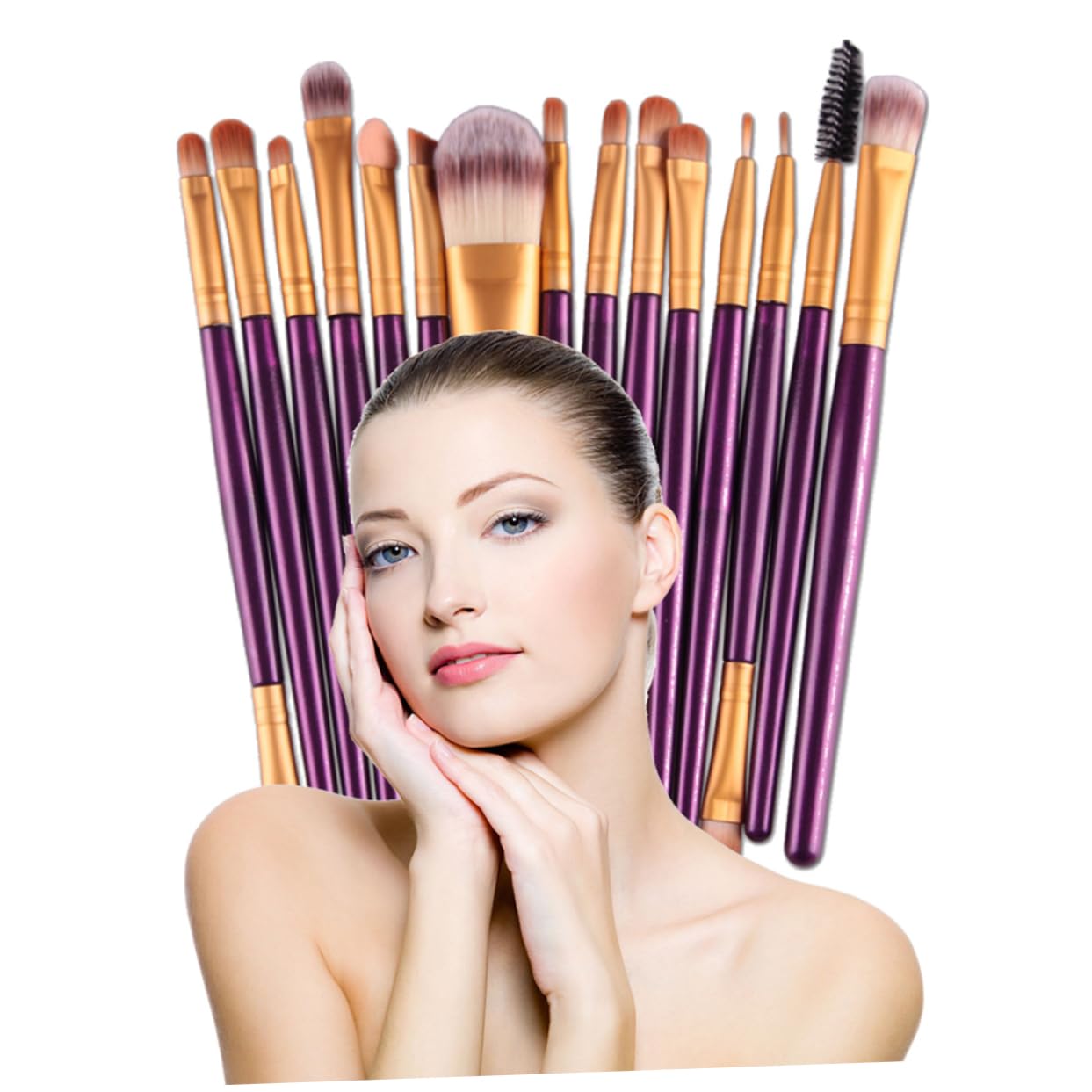 FRCOLOR Set Di 3 Pennelli Per Il Trucco Setole in Nylon Pennello Per Fard Per Donna Manico in Plastica Dorata Pennelli Per Cosmetici Per Uso Quotidiano 15 Pezzi*3