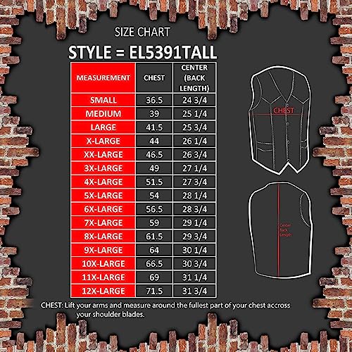 EL5391TALL Black Motorcycle Leather Vest for Men Tall Sizes w/ 10 Pockets- Riding Club Adult Motorcycle Vests3