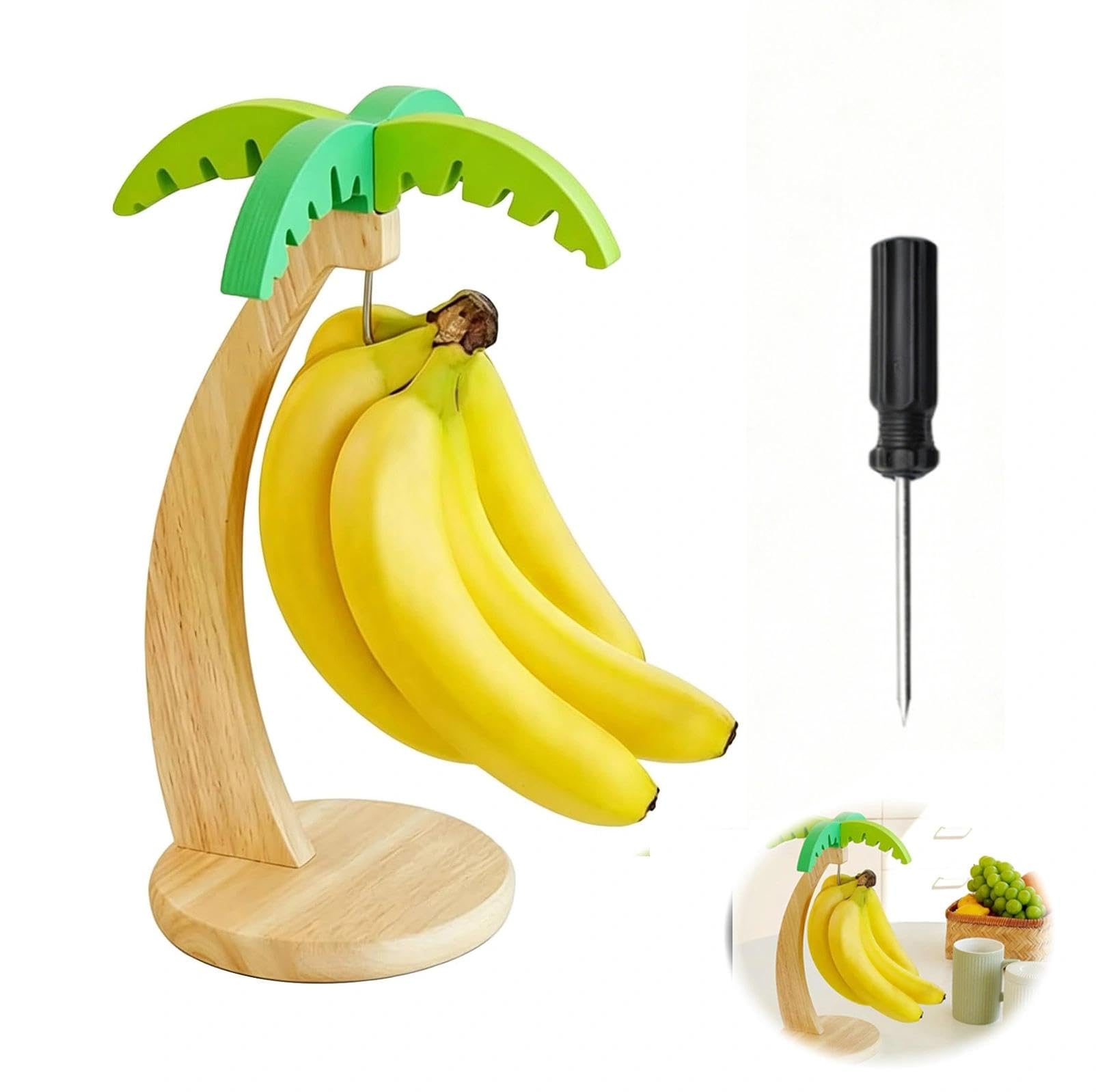 Binmiza Banana Holder Stand,Banana Hook Hanger Wooden Stand,Fruit Rack For Kitchen Counter,Banana Tree Worktops Hold Grapes Keys And Various Scented Candles