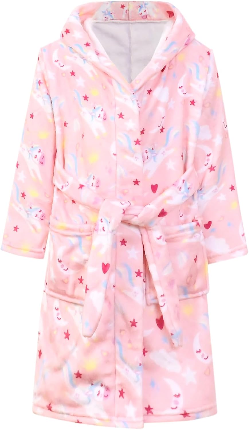 CHILDRENSTAR Girls Robe Kids Bathrobes Plush Soft Fleece Pajamas Sleepwear
