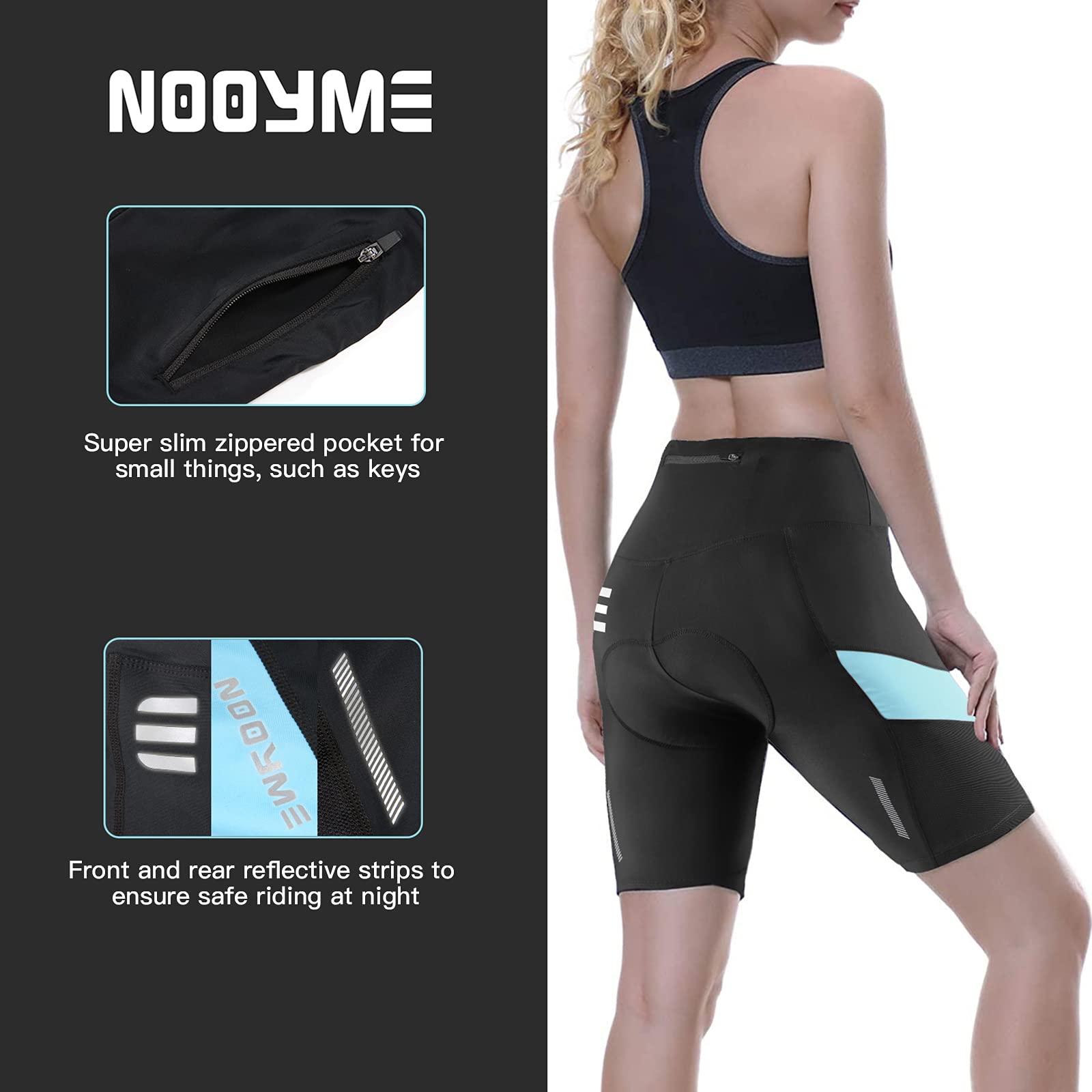 NOOYME Pantalones de Ciclismo para Mujer, Acolchados, 4D, Secado rápido, elásticos, Cortos, Transpirables, con Acolchado Ancho y denso, sin Dolor, para Bicicleta