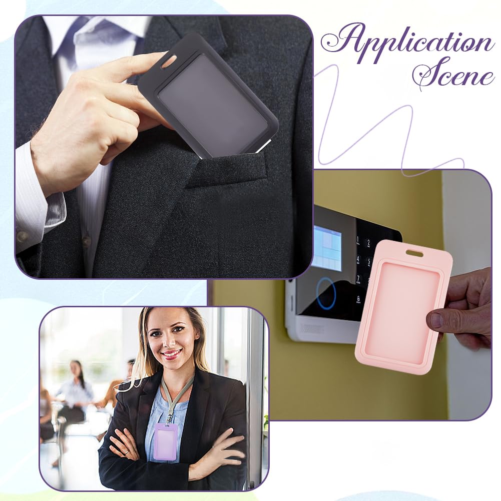 CRASPIRE 8Pcs 4 Colors Sliding Card Holder Waterproof Badge Holder Plastic Vertical Pink Blue Clear Window Employee ID Credit Cards Protectors Pouches for Office School Passes Keys Driver License - Image 4