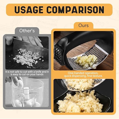 Miniatura 4 de Mecedora de prensa de ajo de acero inoxidable, picadora de ajo y trituradora de ajo, herramienta de ajo fácil de apretar con pelador y cepillo de