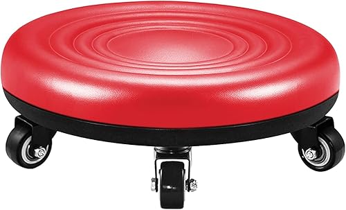 Miniatura 8 de Lanstics Asiento bajo con ruedas, taburetes cortos con silla de ruedas de piel sintética, asientos universales para el hogar, oficina, fitness, Negro