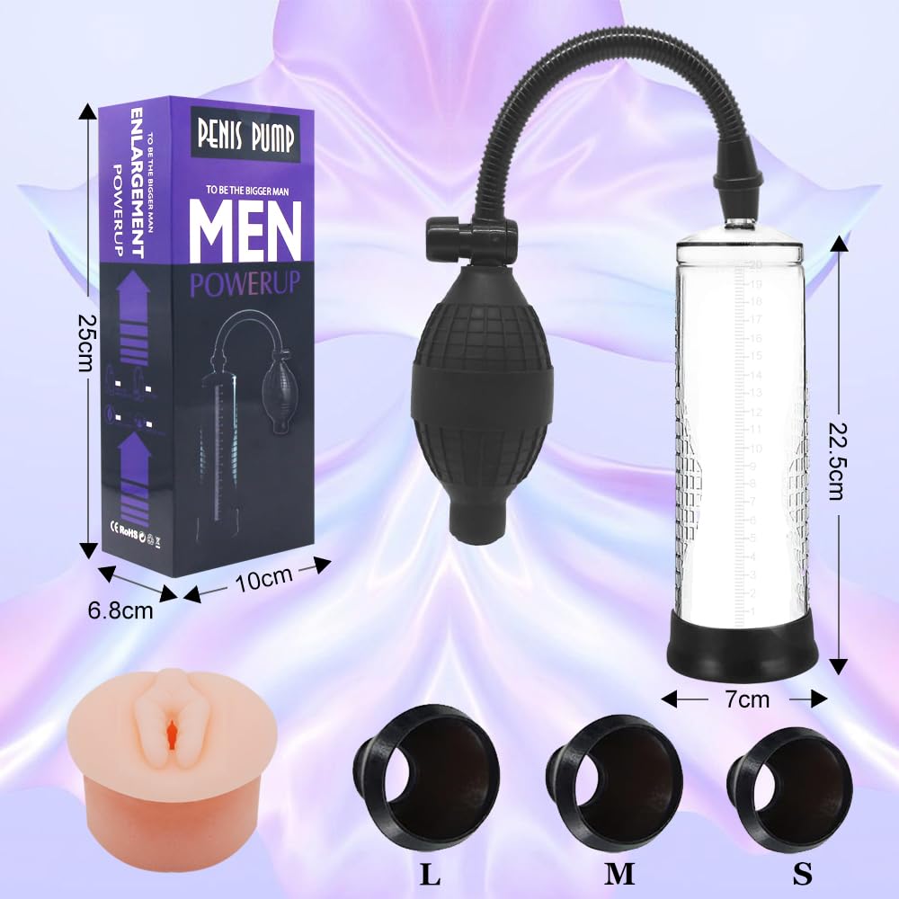 Bombas para el pene - Bomba de vacío y aire para el alargamiento del pene, alargador manual del pene, juguetes eróticos para ejercitar la función eréctil masculina (MODLE-C)