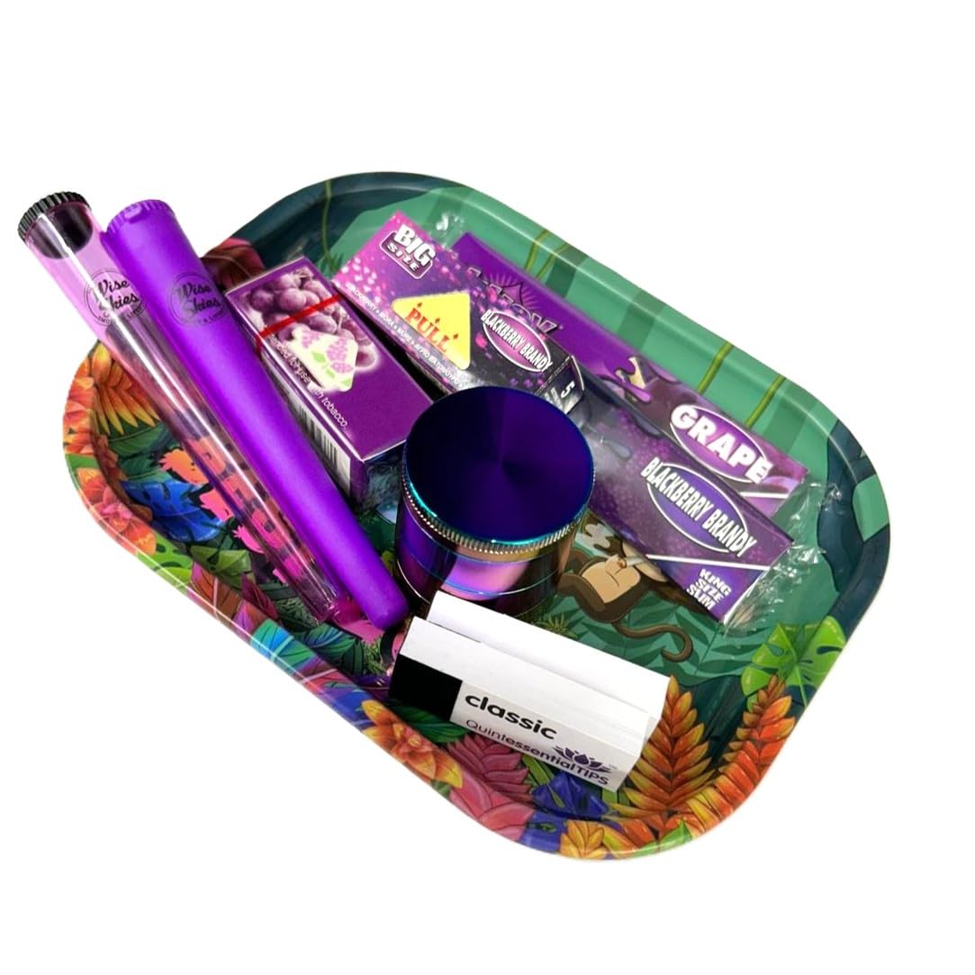 Wise Skies Purple Best Buds Rolling Tray Set Coloured Juicy King Size Papers Rainbow Set