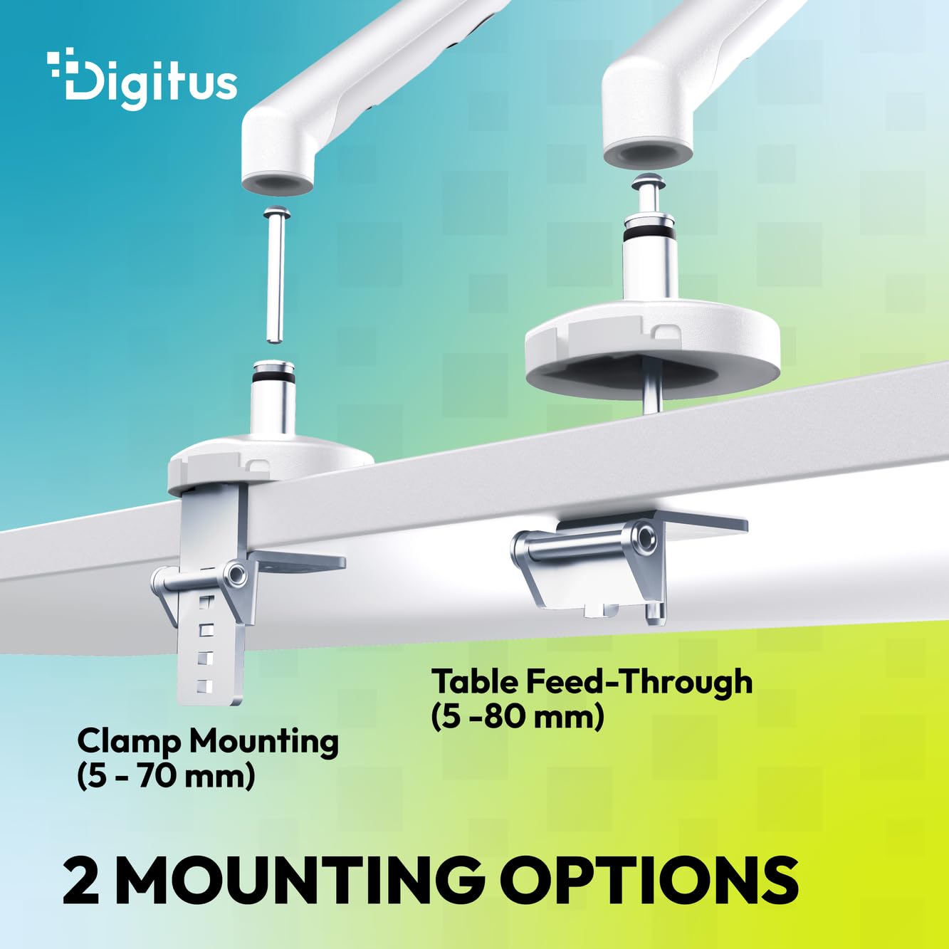 DIGITUS Supporto per monitor – un monitor – fino a 35 pollici – molla meccanica – carico massimo 10 kg – per schermi piatti e curvi – VESA 75x75, 100x100 – morsetto da tavolo – serie Design – bianco