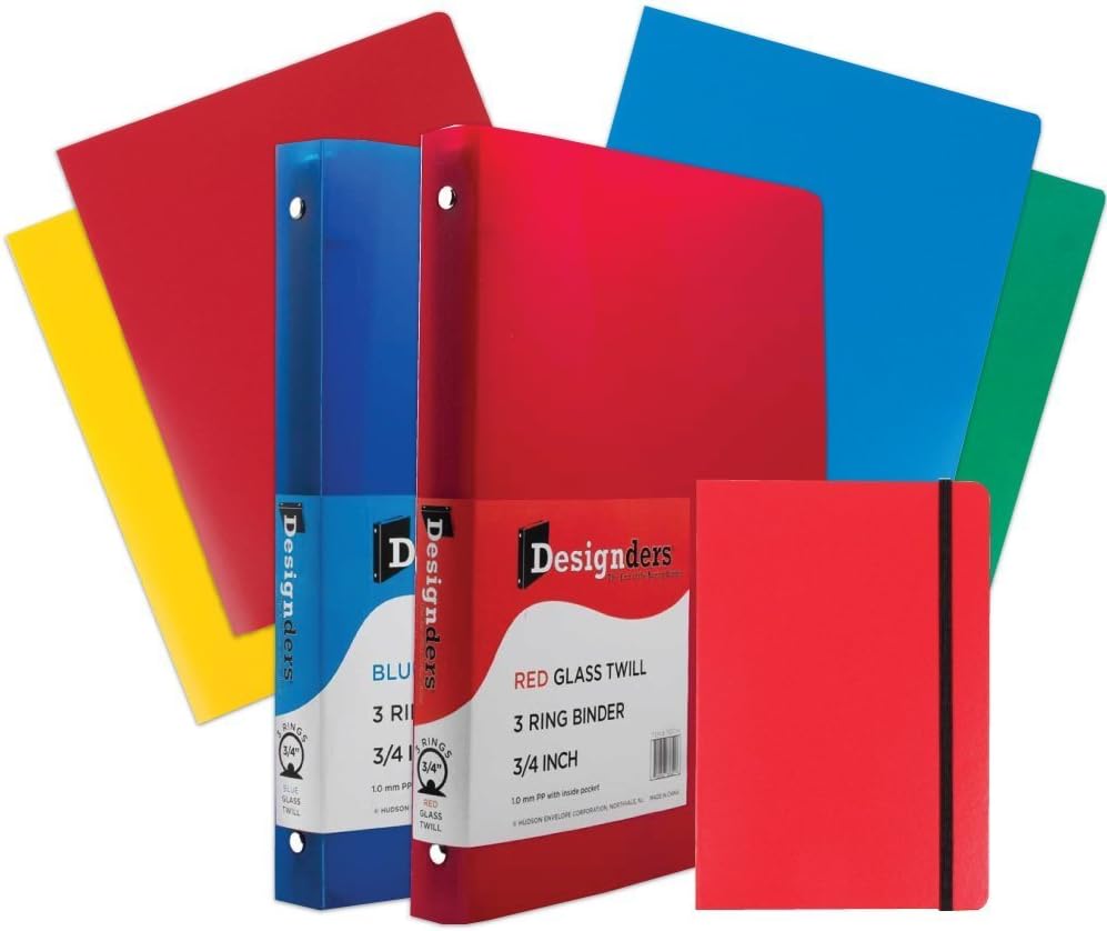 JAM PAPER Back to School Assortments - Red - Heavy Duty Folders (4), 0.75 inch Binders (2) & a Red Journal (1) - 7 Items Total/Set