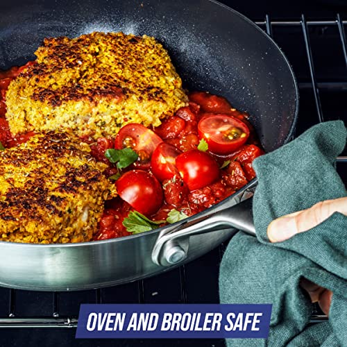 Image of Blue Diamond Stainless Steel 11 inch Wok Pan with Glass Lid, Induction Compatible, Diamond Infused PFAS-Free Ceramic Nonstick, Multi Clad, Chefs Pan, Dishwasher Safe, Oven Safe, Stay Cool Handle, Silver