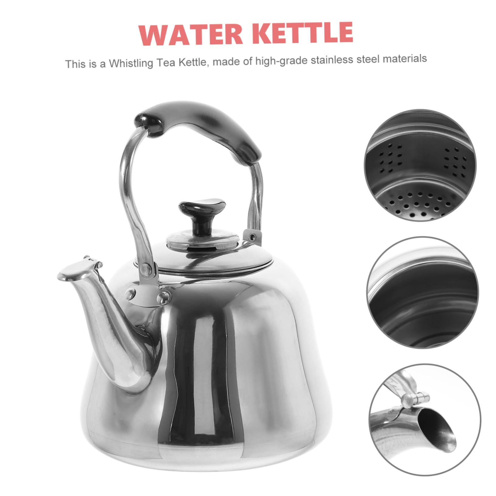 Hervidor Silbante de Acero Inoxidable 2l para Cocina | Mango Antiescaldamiento, Color Plata, Capacidad Doméstica, Uso en Inducción y Estufa