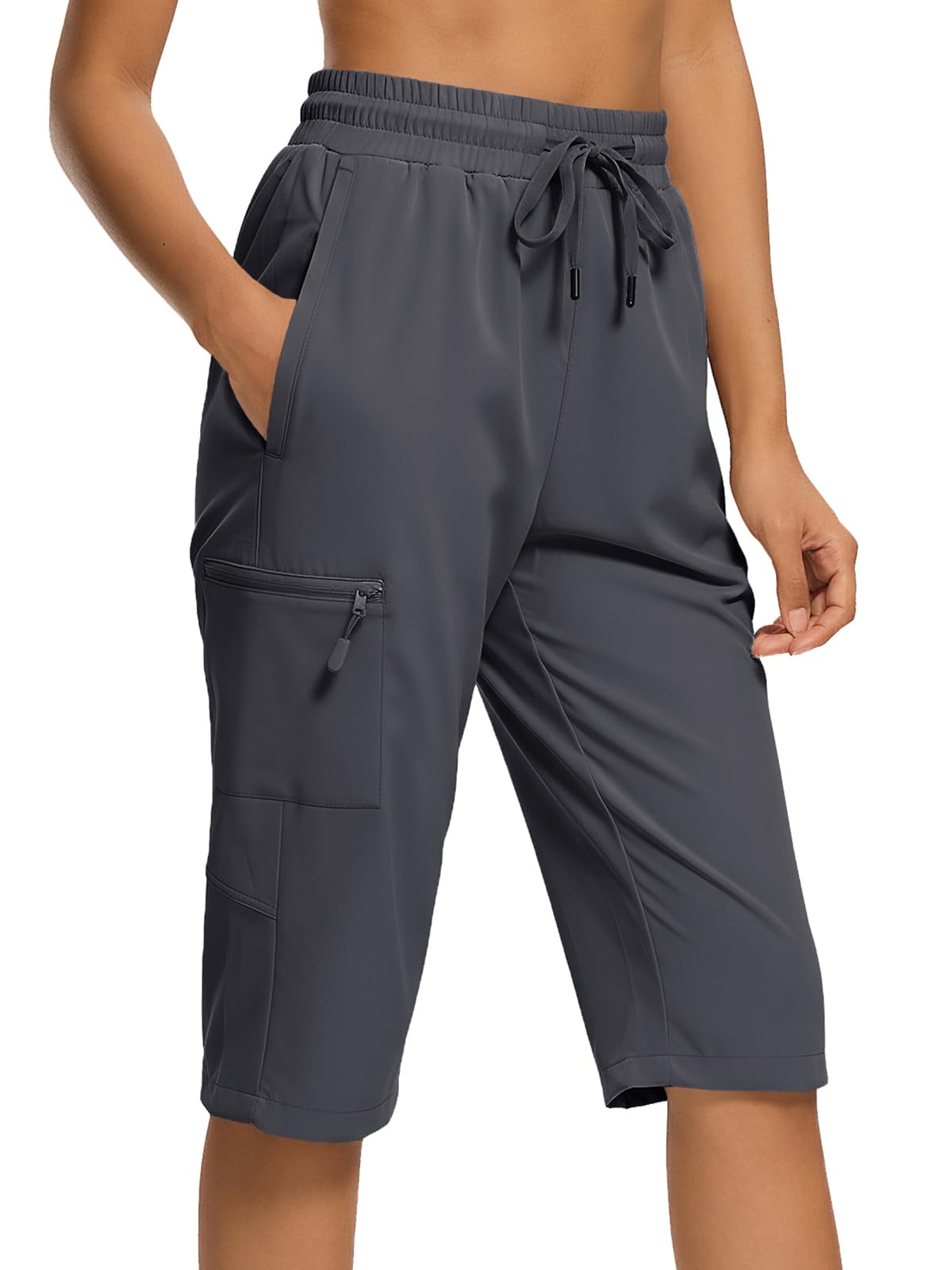 DEVOROPA Women's Hiking Long Shorts Knee Length Lightweight Quick Dry Cargo Athletic Bermuda Beach Shorts with Zipper Pockets