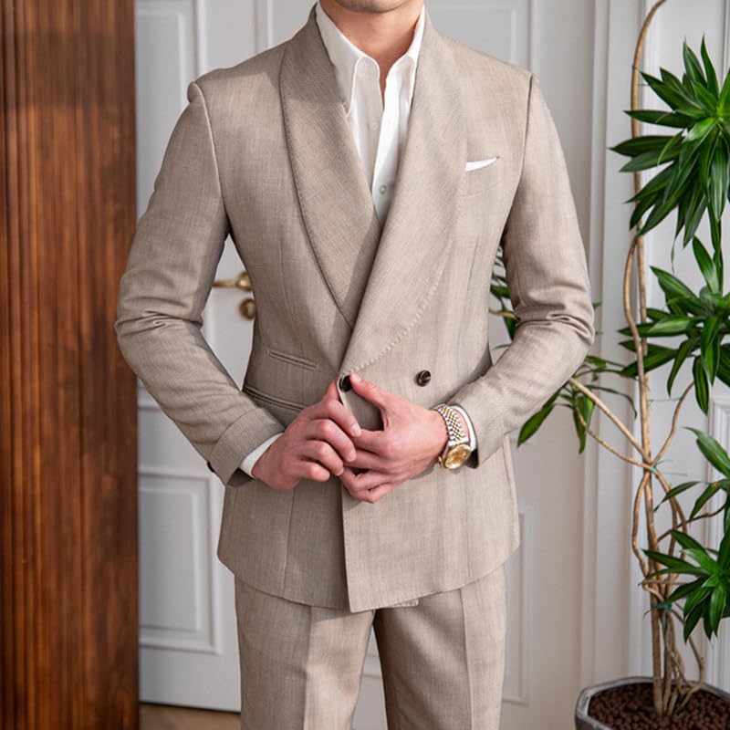 2 Piece Suit Men Slim Fit Shawl Lapel Double Breasted Suit for Men Wedding Suits Classic Formal Prom Tuxedo2