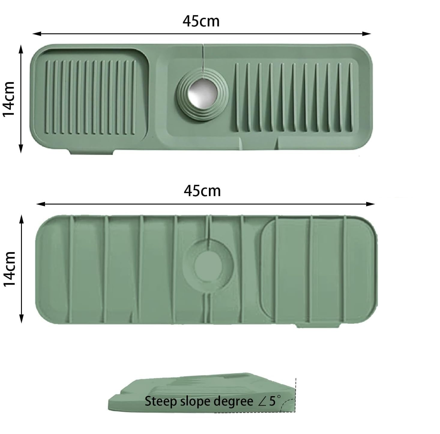 Kitchen Sink Splash Guard,45 x 14 cm silikonowa mata ociekowa do kranów 3,5-6 cm (zielona)