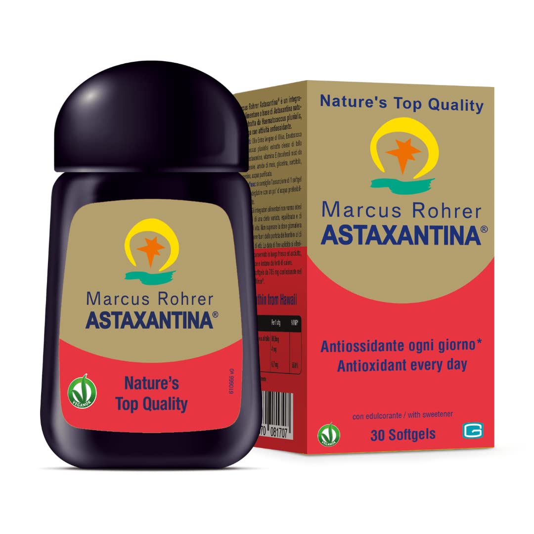 Marcus Rohrer Astaxanthine, Complément Alimentaire Antioxydant, Protection Soleil, Rayons UV, Vieillissement Peau et Yeux, Stress Oxydatif, 30 Softgel