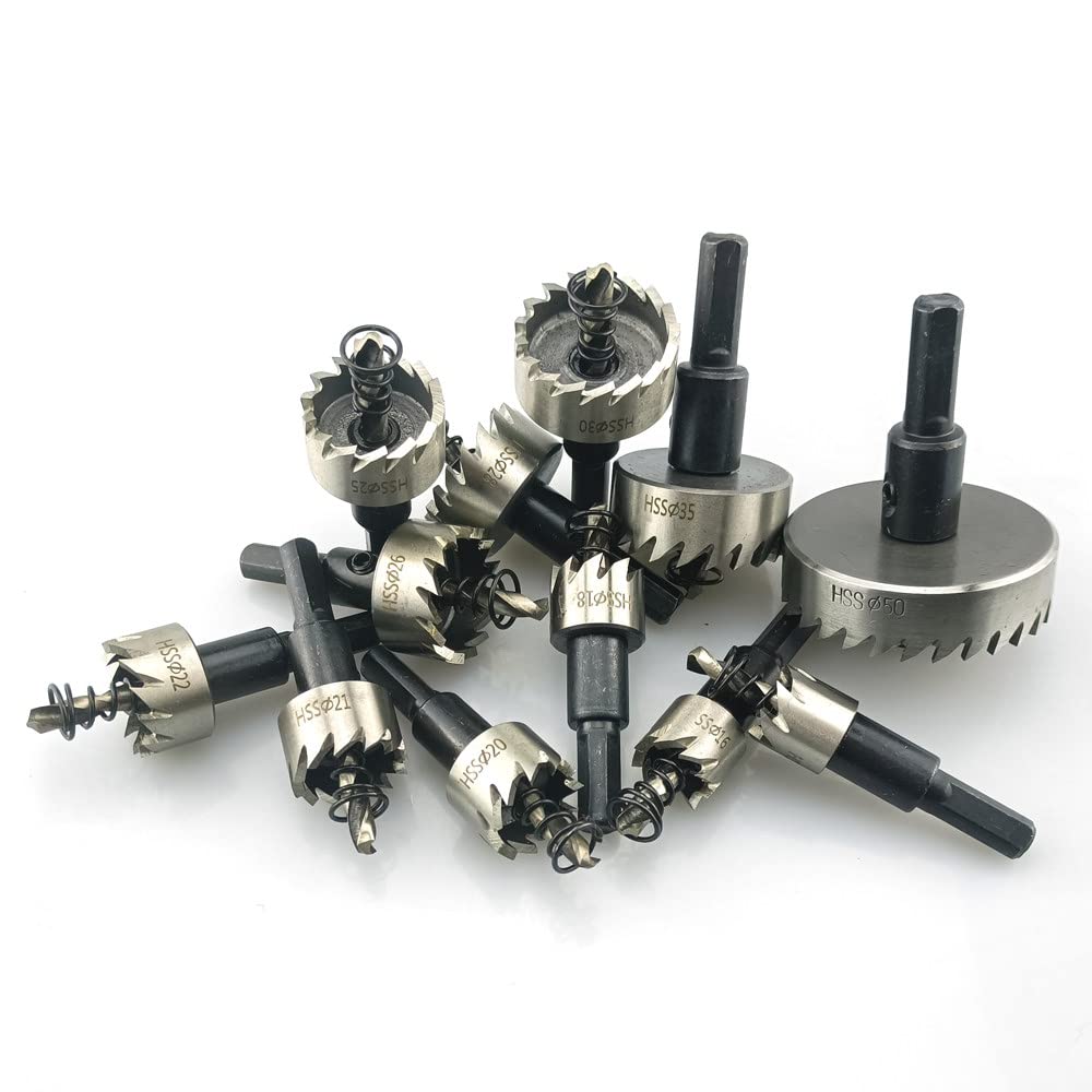 Juego de sierras perforadoras de 12 piezas de 15-50 mm Corona de perforación de brocas de acero de alta velocidad para herramienta de corte de madera de acero inoxidable de aleación de metal, 15PCS