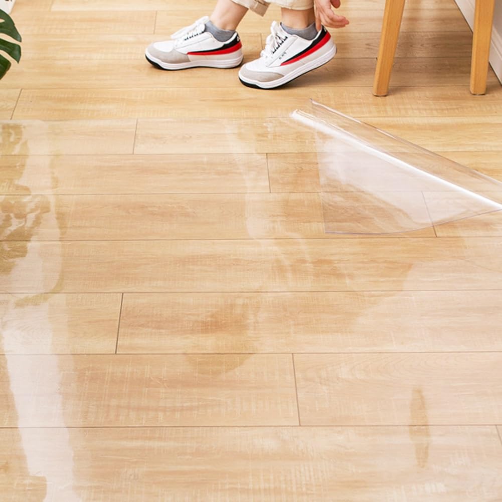 Tapis de protection de sol robuste en PVC transparent de 1 mm d'épaisseur, imperméable, idéal pour les sols en bois dur et carrelage, solution durable et antidérapante