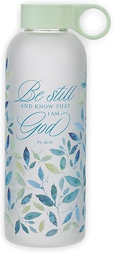 Christian Art Gifts Botella de agua reutilizable de vidrio esmerilado inspirador sin BPA para mujeres Be Still & Know con versículo bíblico disponible en Yaxa Colombia
